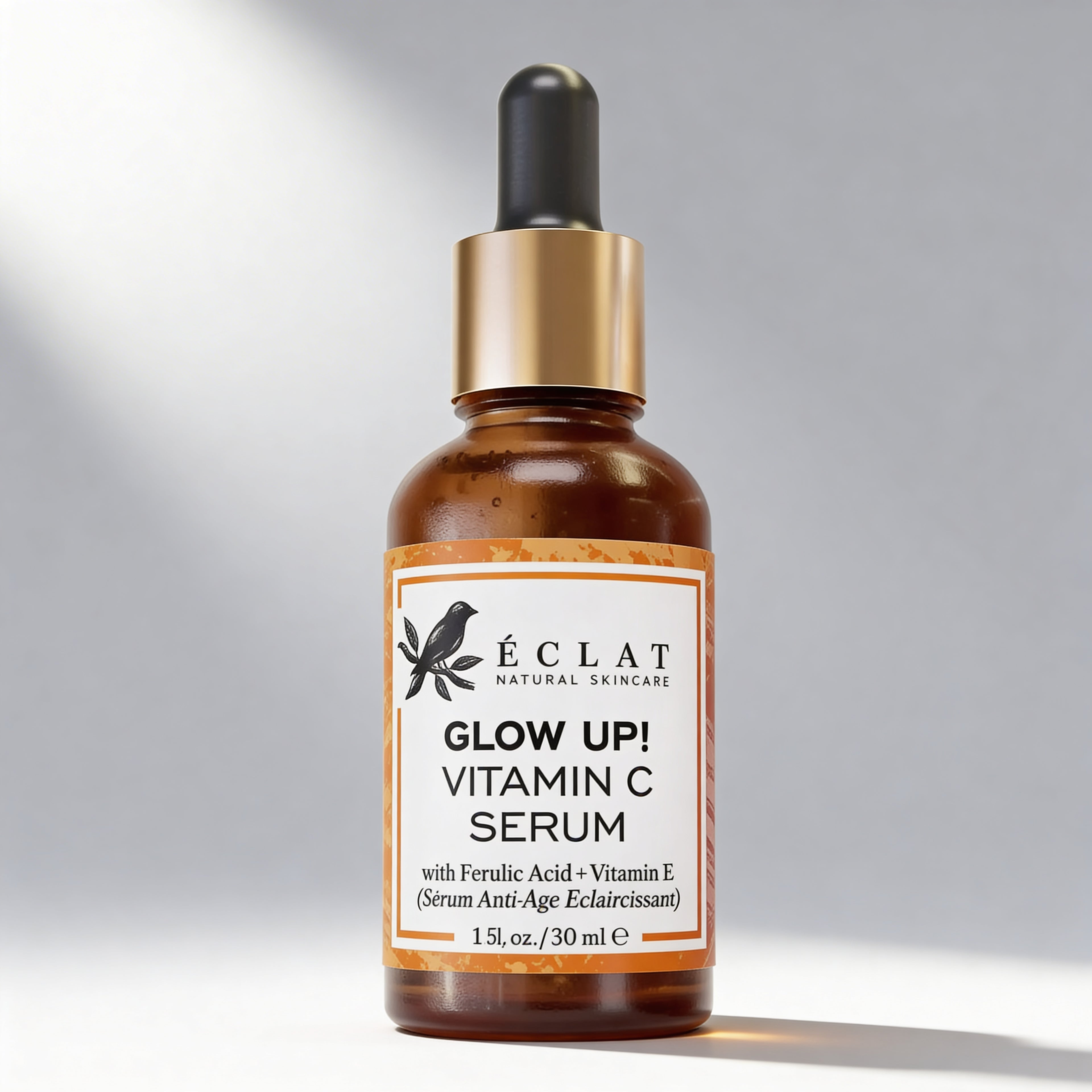 Éclat Vitamin C Serum bottle on a gray background