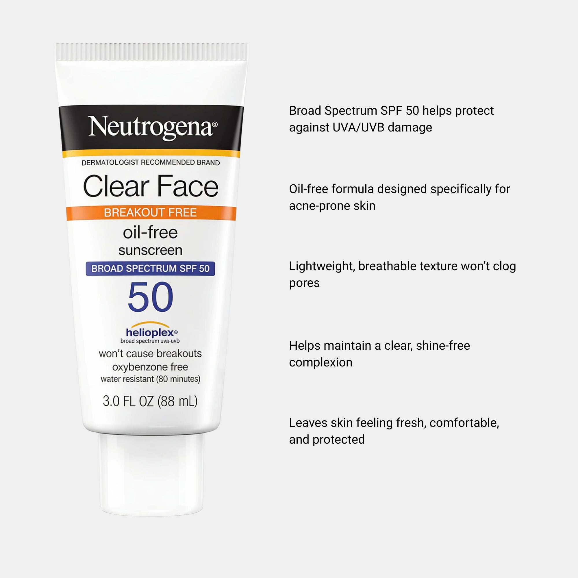 Neutrogena Clear Face SPF50 Sunscreen for Acne-Prone Skin