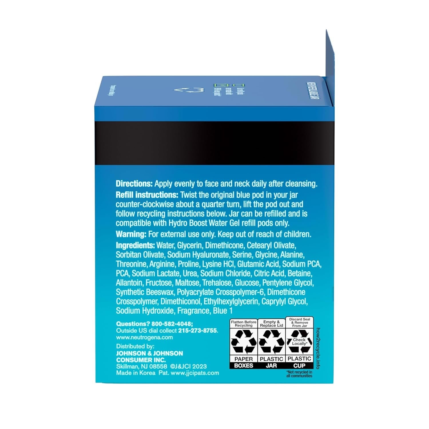 Blue box with text and recycling symbols on a white background