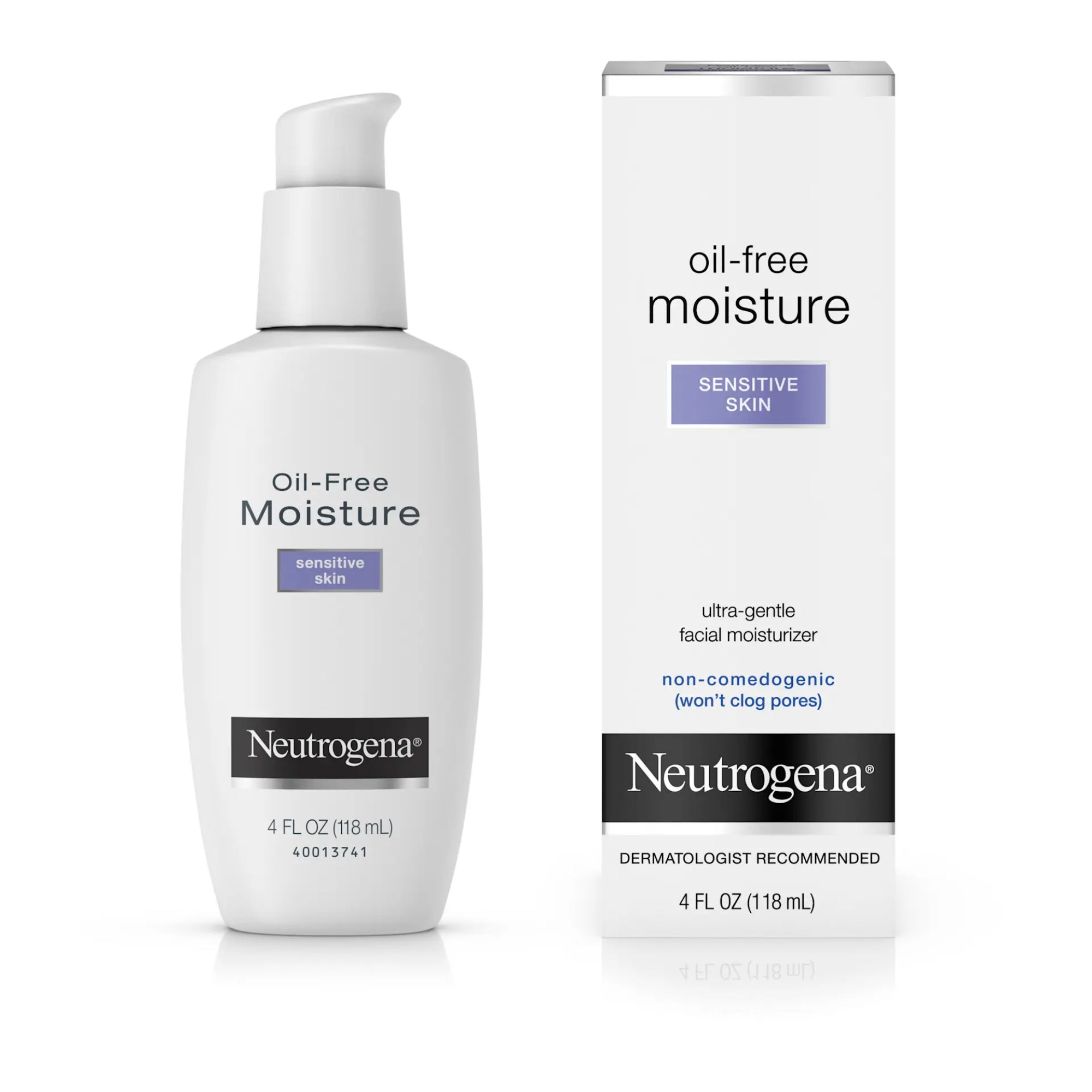 Neutrogena oil-free moisture bottle and packaging on a white background