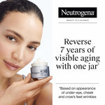 Neutrogena retinol cream with a model holding it, and text claiming to reverse visible aging.