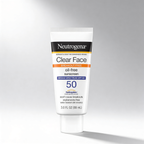 Neutrogena Clear Face sunscreen tube on a gray background