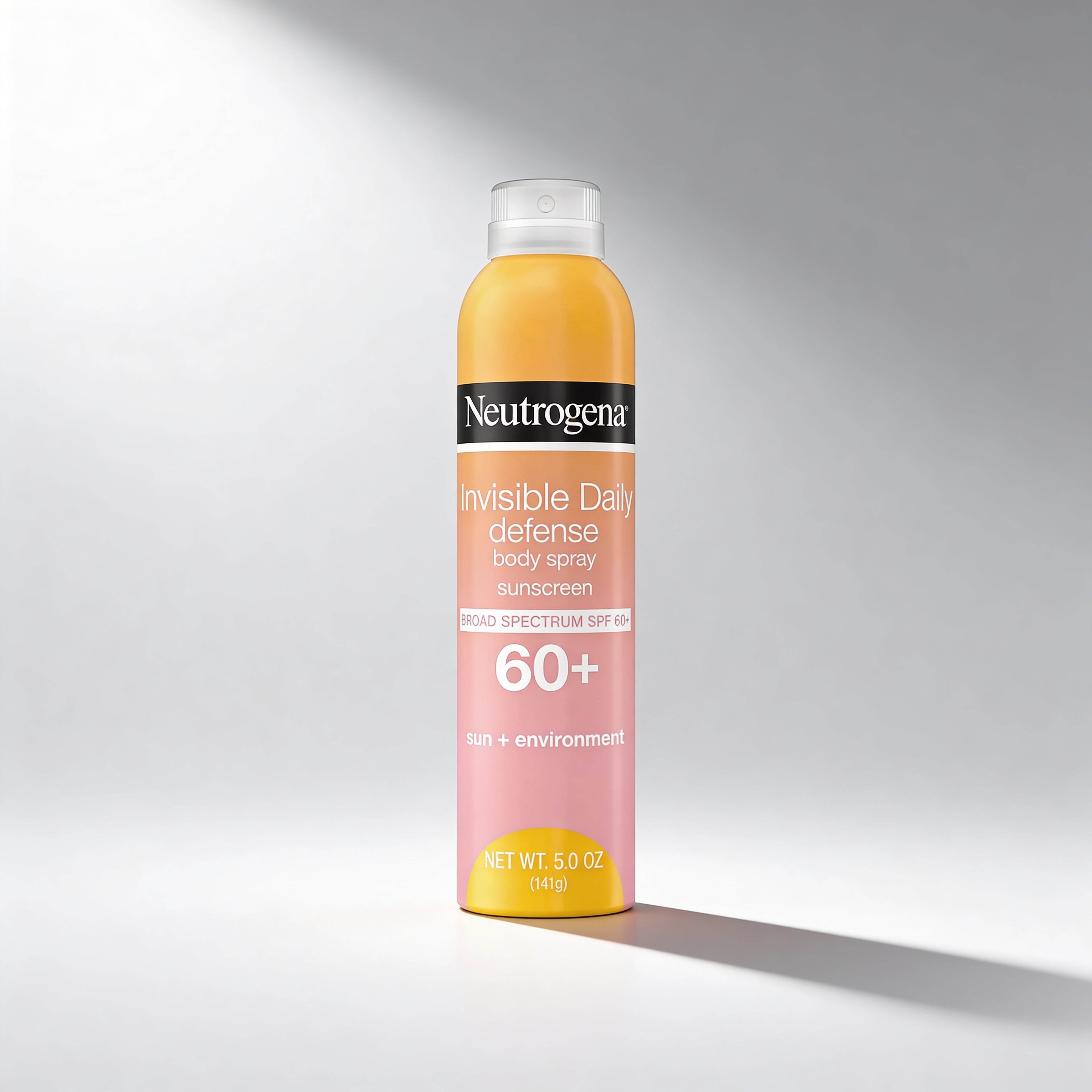Neutrogena Invisible Sunscreen spray bottle on a gray background