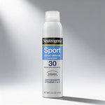 Neutrogena Sport active defense sunscreen spray bottle on a gray background