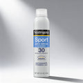 Neutrogena Sport active defense sunscreen spray bottle on a gray background