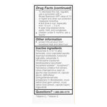 Drug facts label with inactive ingredients and contact information on a white background