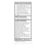 Drug facts label with inactive ingredients and contact information on a white background
