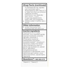 Drug facts label with inactive ingredients and contact information on a white background