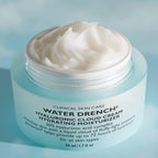 Jar of Water Drench Hyaluronic Cloud Cream on a light blue background