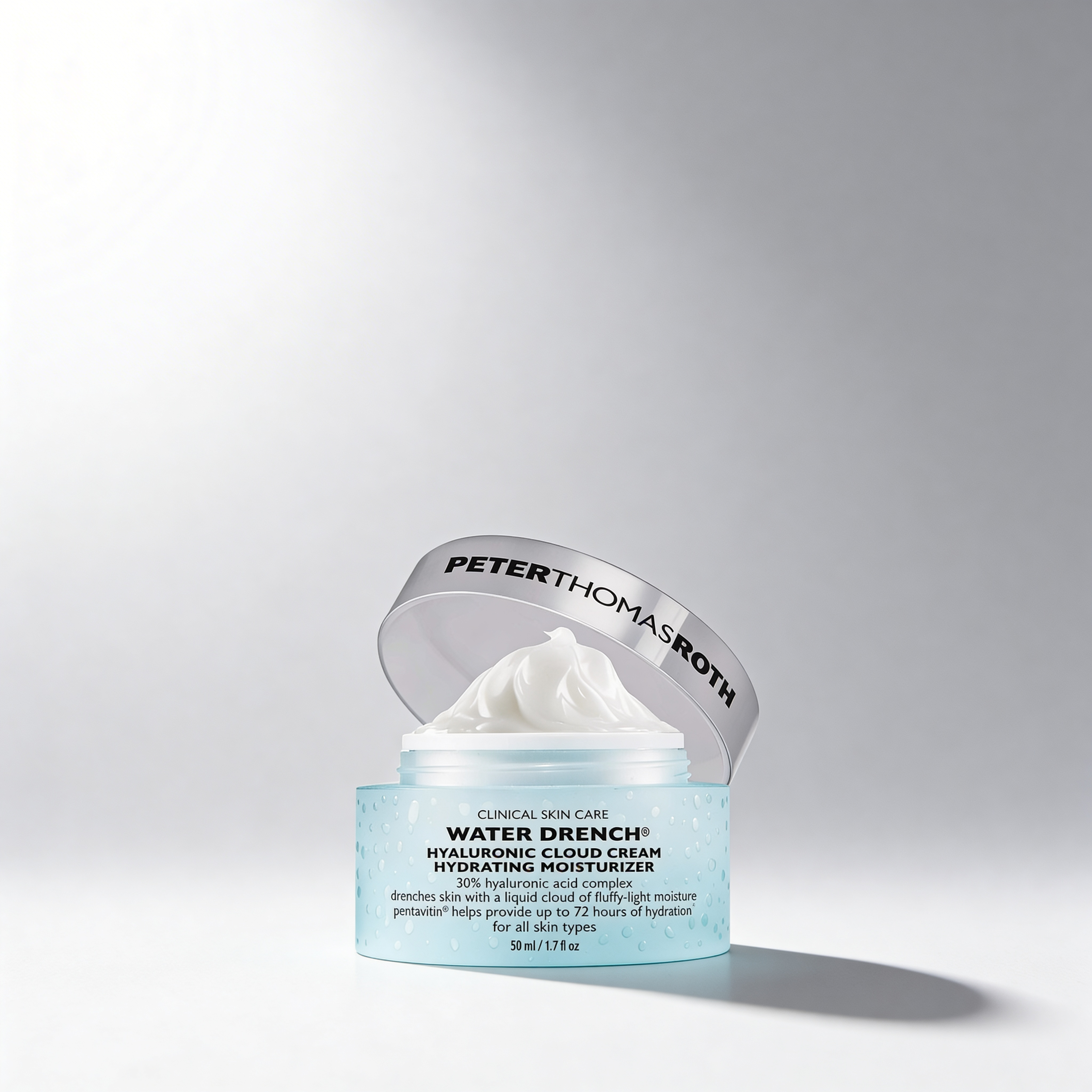 Peter Thomas Roth Water Drench Hydrating Moisturizer jar on a gray background