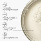Cosmetic product with text highlighting its benefits on a white background