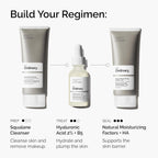 Three skincare products from 'The Ordinary' with labels and descriptions on a white background.
